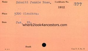 1912 Ohio Death Card Schmitt, Jennie Rose