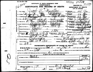 1910 Death Certificate Mueller, Jacob