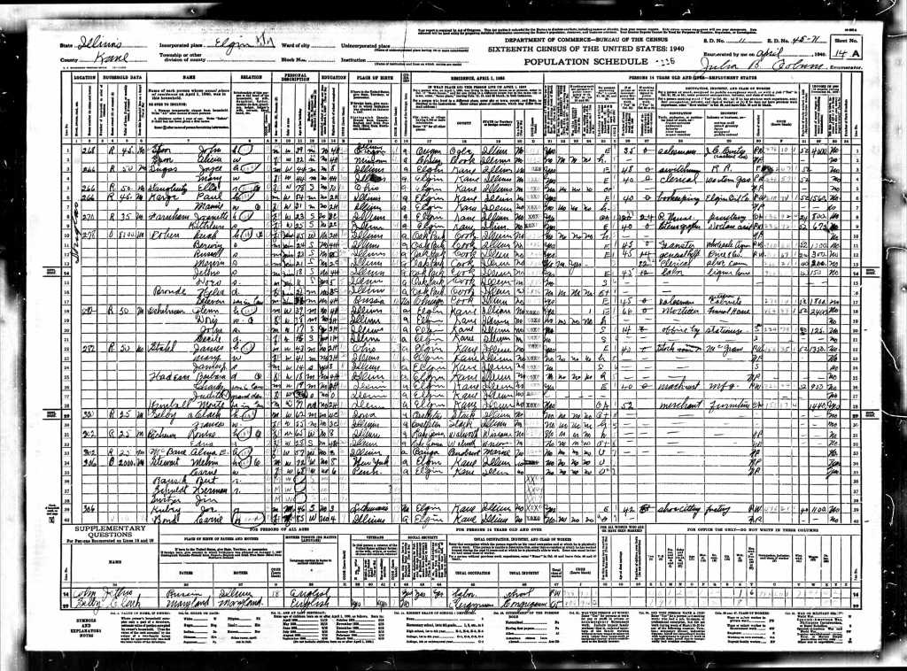1940 US Census IL McBane, Alma Mueller