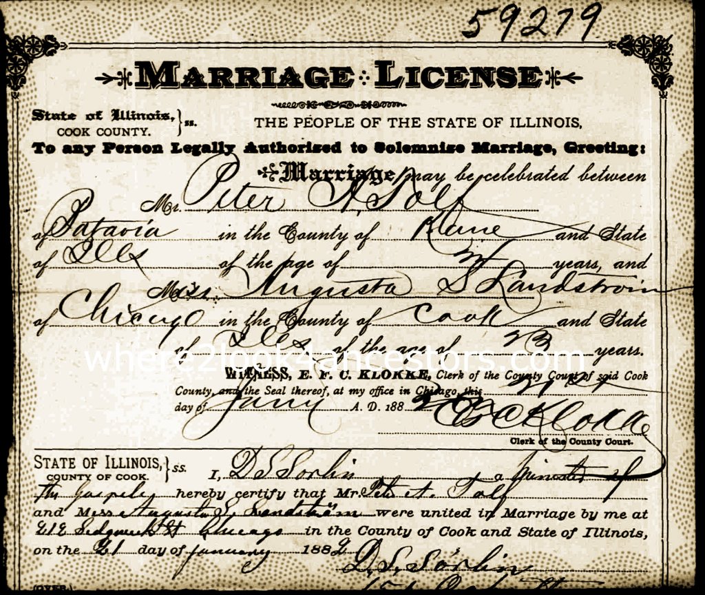 1882 Marriage Certificate Tolf and Landstrom