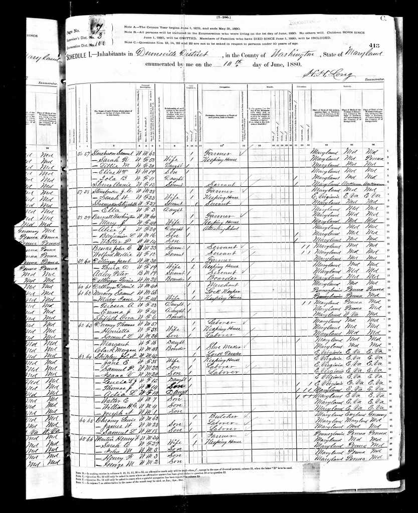 1880 US Census MD Clark, Morgan Henry