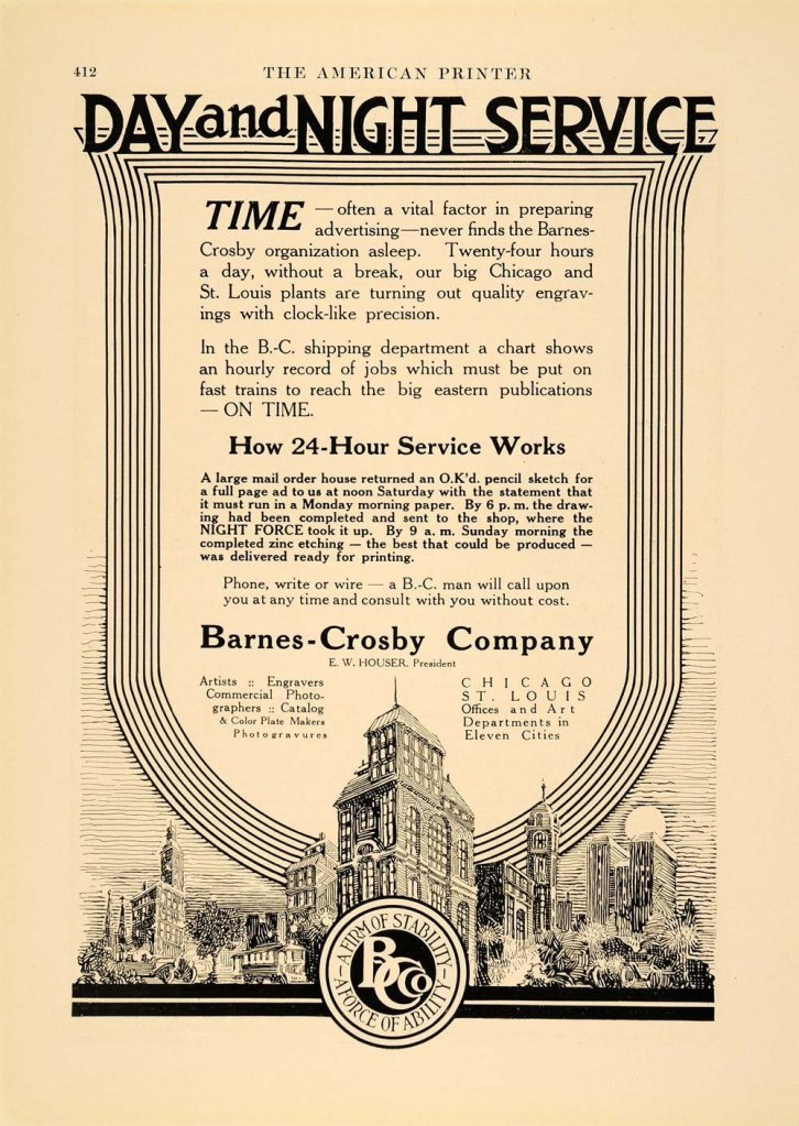 1913 Ad Barnes Crosby Company Advertising Art Design - Schmitt, Carl Jules