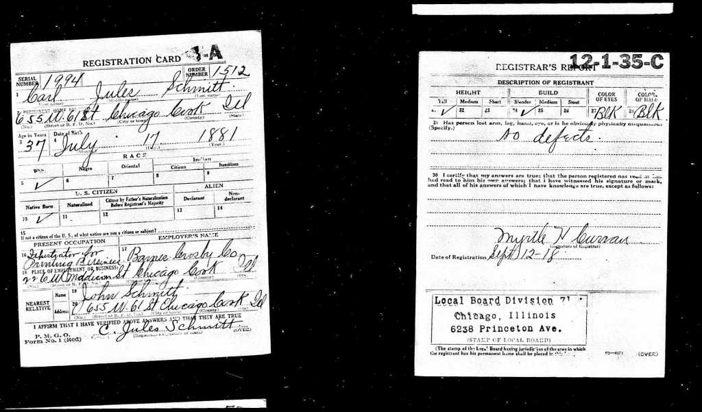 1918 09-18 WWI Draft Reg Schmitt, Carl Jules