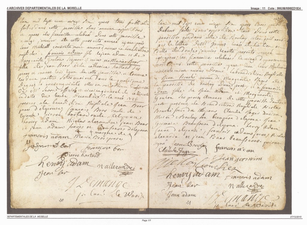 1725 Marriage Banns Adam and Bouche