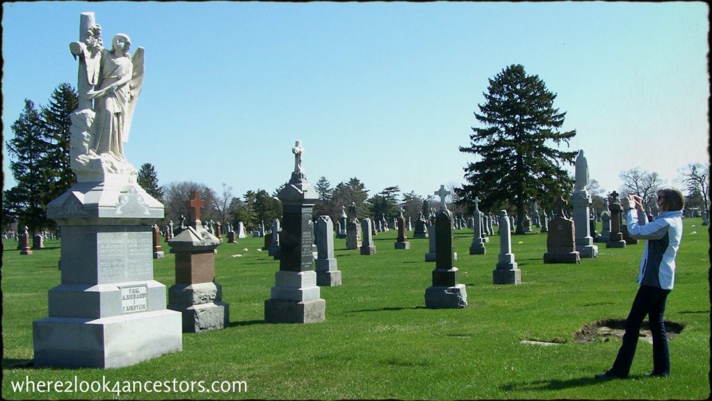 A beautiful headstone on a beautiful day in St. Adalbert's Cemetery in Niles Illinois.